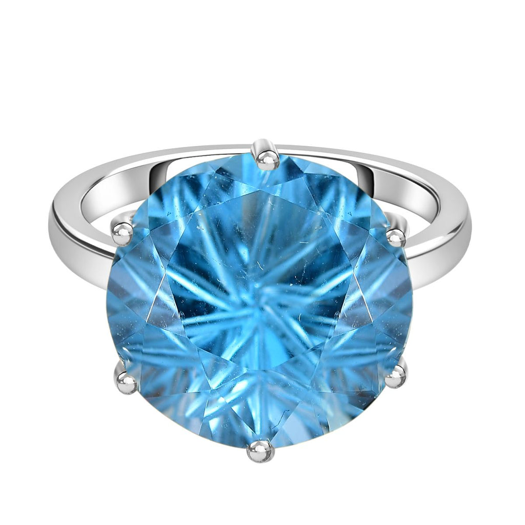Sternlicht-Schliff Himmelblauer Topas Ring 925 Silber rhodiniert (Größe 18.00) ca. 11.87 ct