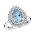 AAAA Santamaria Aquamarin, Weißer Diamant Ring 950 Platin (Größe 19.00) ca. 2.05 ct
