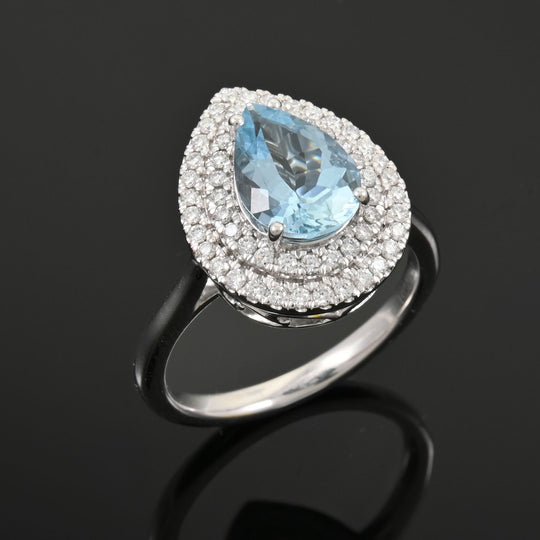 AAAA Santamaria Aquamarin, Weißer Diamant Ring 950 Platin ca. 2.05 ct