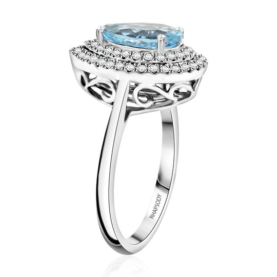 AAAA Santamaria Aquamarin, Weißer Diamant Ring 950 Platin ca. 2.05 ct
