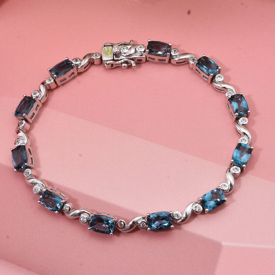 AAA London Blau Topas, Weißer Zirkon Armband ca. 19 cm 925 Silber rhodiniert ca. 13,01 ct.