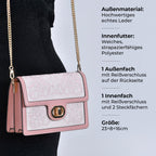 GRAND PELLE - Umhängetasche aus echtem Leder mit Stickerei, Klappdesign, Kettenriemen, 23x8x16?cm, Rosa