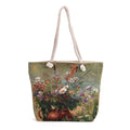 Jacquardgewebte Tasche aus Jute mit Futter, Reißverschluss und verstellbarer Kordel Riemen, 42 x 37 x 34 cm, Blumen