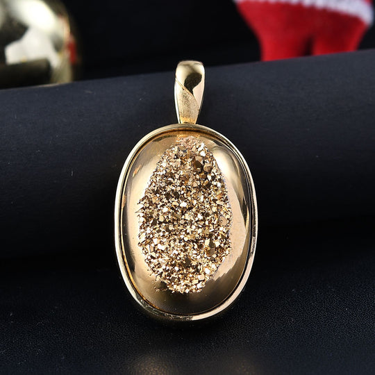 Goldener Drusy Quarz Anhänger Messing ca. 33.12 ct