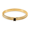 Schwarzes Kristall Armband, flexibel (ca. 18-19 cm), 316L Edelstahl, goldfarben