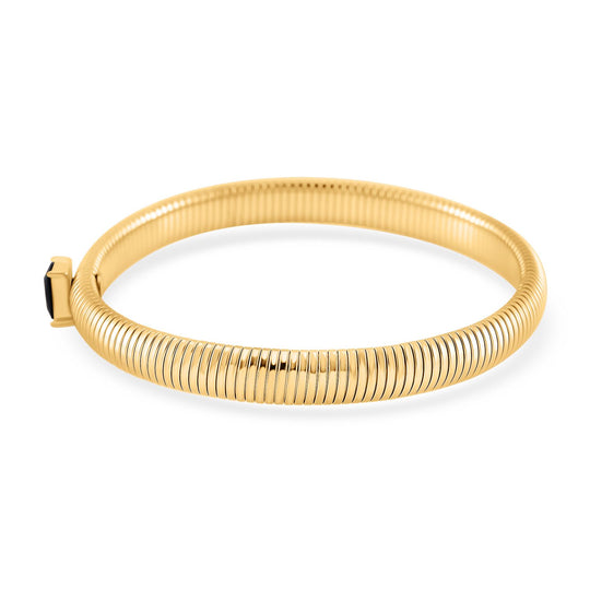 Schwarzes Kristall Armband, flexibel (ca. 18-19 cm), 316L Edelstahl, goldfarben