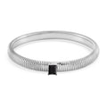 Schwarzes Kristall Armband, flexibel (ca. 18-19 cm), 316L Edelstahl, silberfarben