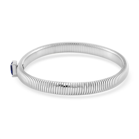 Blaues Kristall Armband, flexibel, Reiner Edelstahl, silberfarben