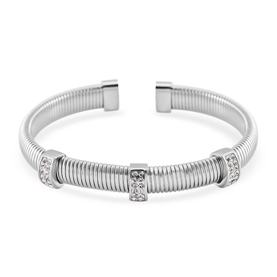 Weißer Kristall Armband, flexibel (ca. 18 - 19 cm), 316L Edelstahl, goldfarben