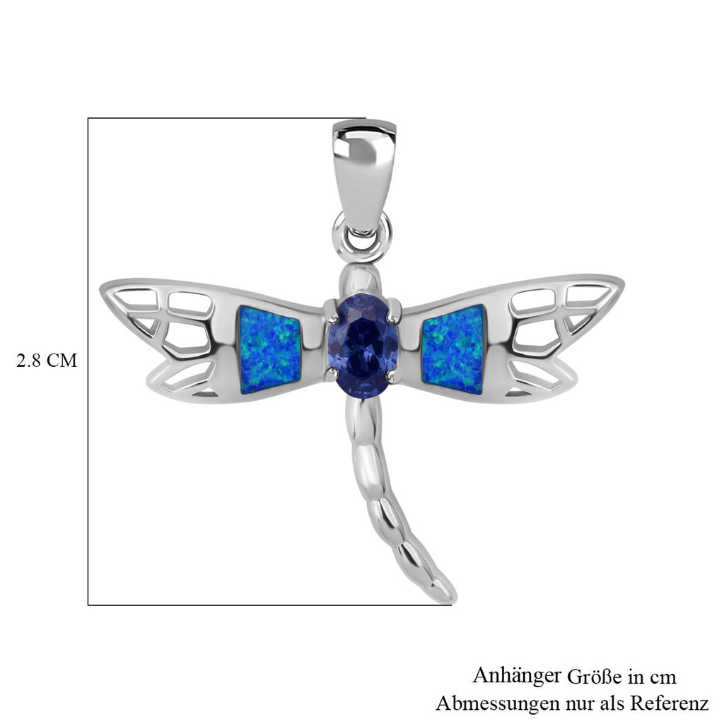 Simulierter Blauer Opal, Tansanit Zirkonia Anhänger 925 Silber rhodiniert