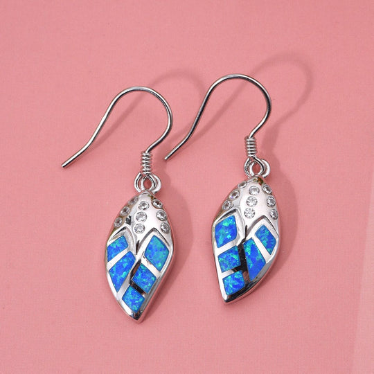 Simulierter Blauer Opal, Weißer Zirkonia Ohrringe 925 Silber rhodiniert