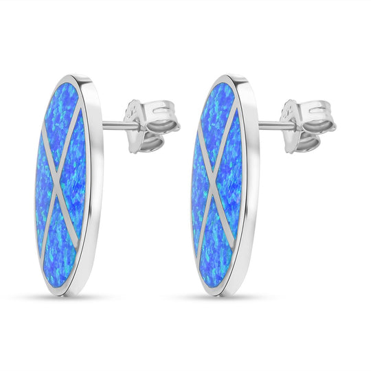 Simulierter Blauer Opal Ohrringe 925 Silber rhodiniert