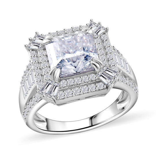Moissanit Ring 925 Silber rhodiniert (Größe 19.00) ca. 4,19 ct