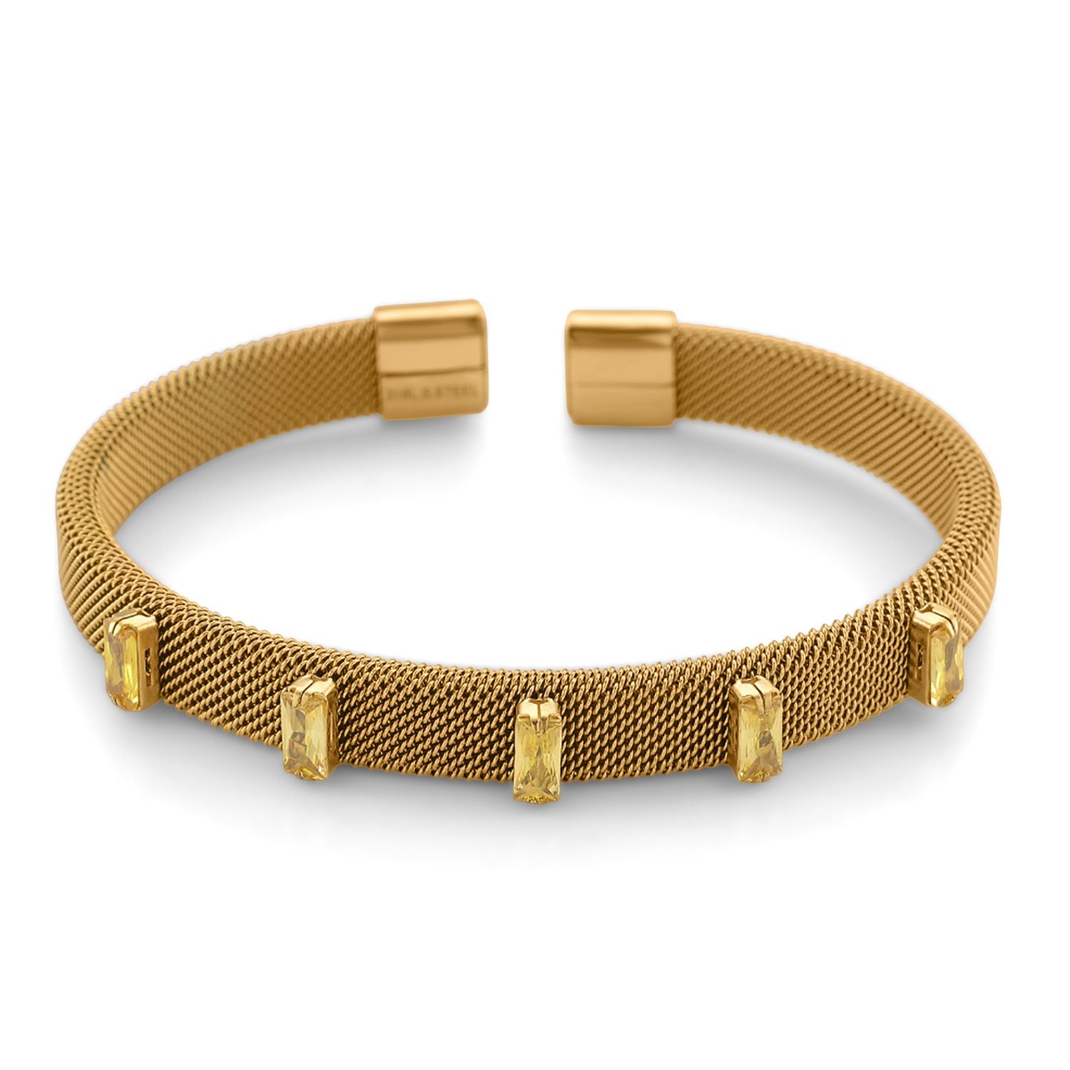 Gelber Kristall Armreif, flexibel (ca. 18-19 cm), 316L Edelstahl, goldfarben