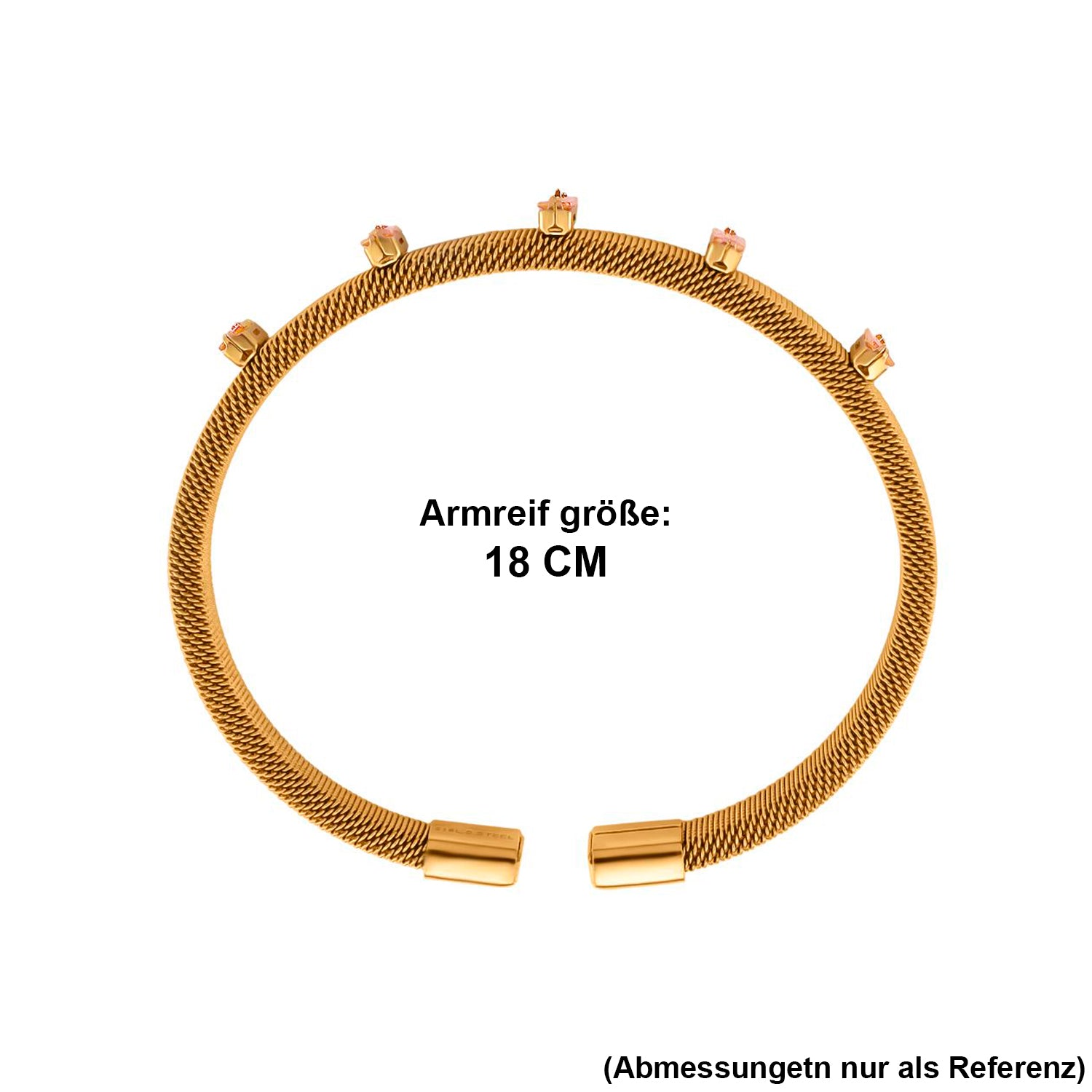 Rosa Kristall Armreif, flexibel (ca. 18-19 cm), 316L Edelstahl, goldfarben