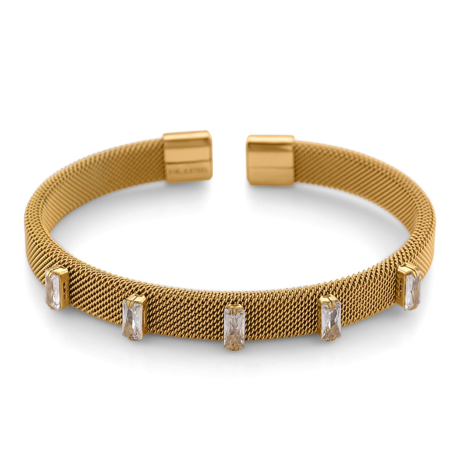 Weißer Kristall Armreif, flexibel (ca. 18-19 cm), 316L Edelstahl, goldfarben