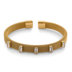 Weißer Kristall Armreif, flexibel (ca. 18-19 cm), 316L Edelstahl, goldfarben