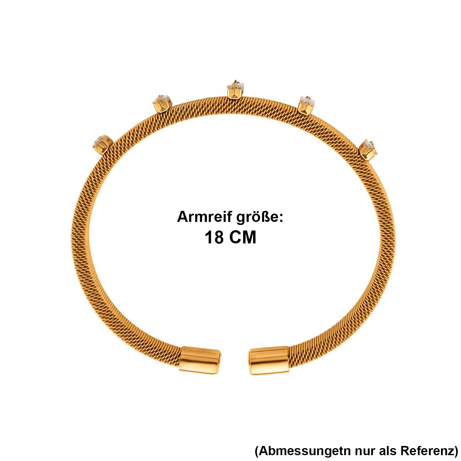 Weißer Kristall Armreif, flexibel (ca. 18-19 cm), 316L Edelstahl, goldfarben