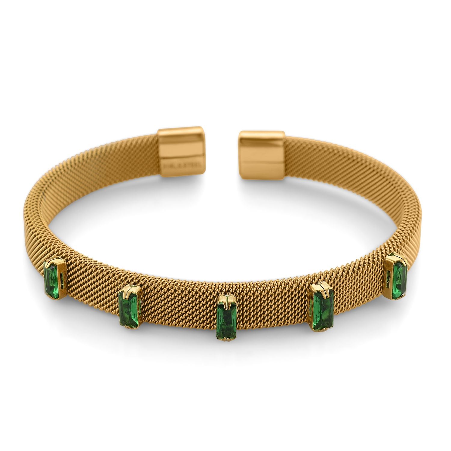 Grüner Kristall Armreif, flexibel (ca. 18-19 cm), 316L Edelstahl, goldfarben