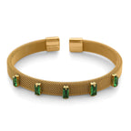 Grüner Kristall Armreif, flexibel (ca. 18-19 cm), 316L Edelstahl, goldfarben