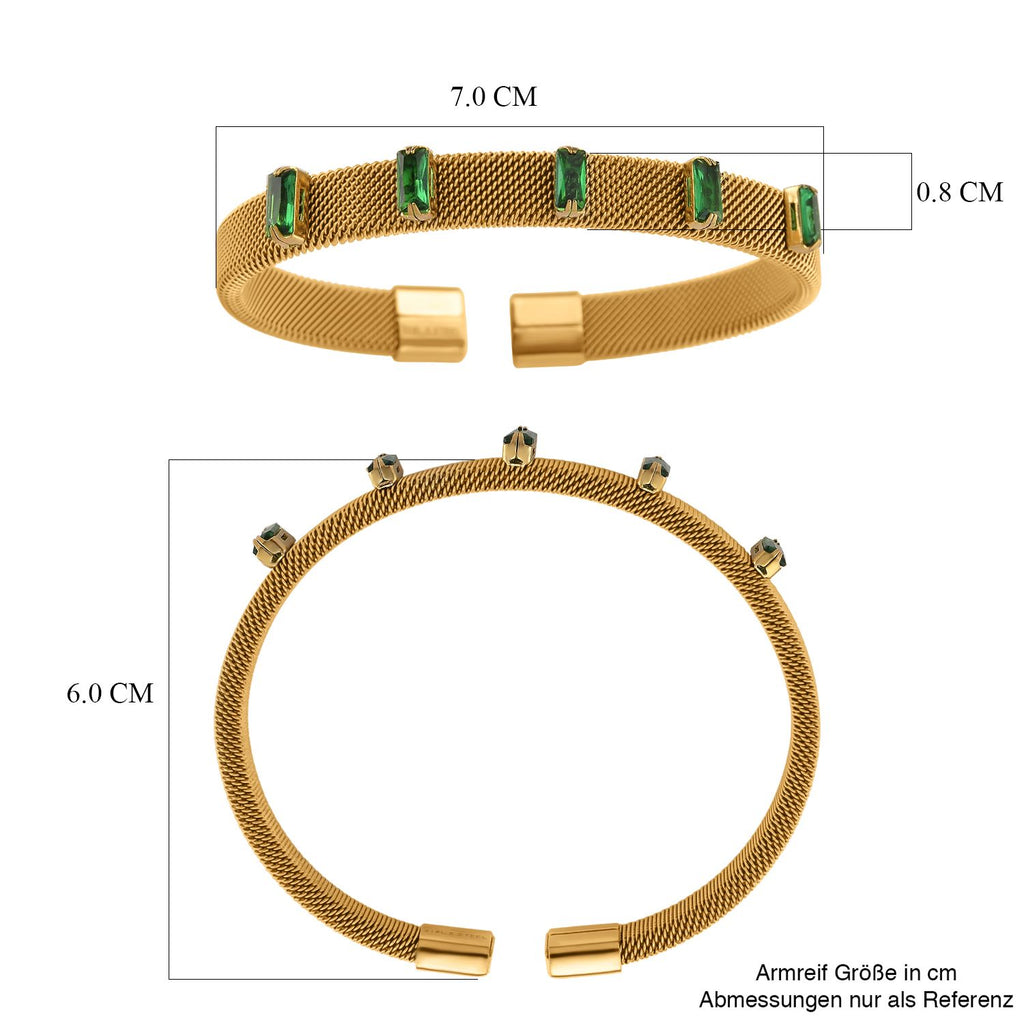Grüner Kristall Armreif, flexibel (ca. 18-19 cm), 316L Edelstahl, goldfarben