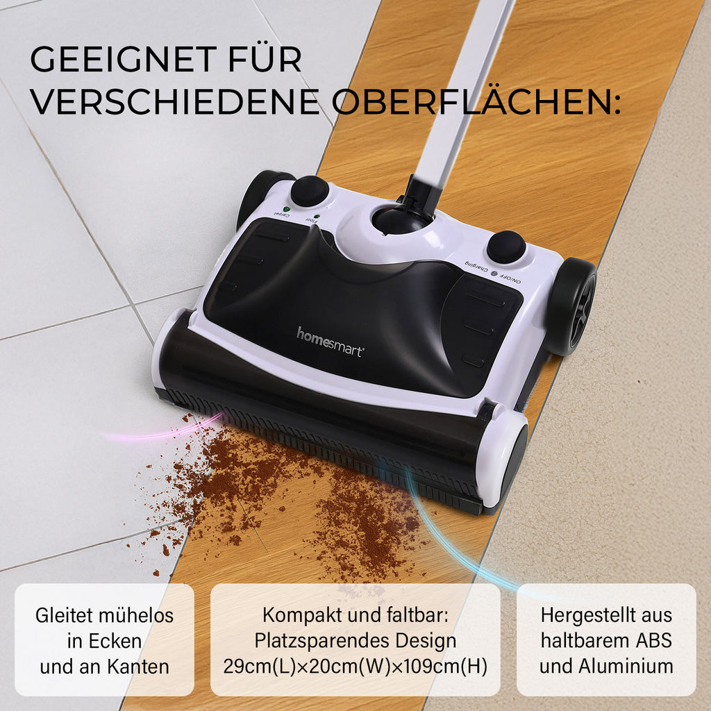 Homesmart Elektrischer Power-Sweeper mit Wischfunktion, kabellos, 2 Geschwindigkeiten, 250 ml Staubbehälter, 29x20x109 cm, Wiederaufladbar