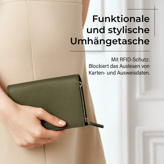 Crossbody-Tasche mit Überschlag und modischem Gliederriemen, RFID-Schutz, ca. 20x4x14 cm

, Grün