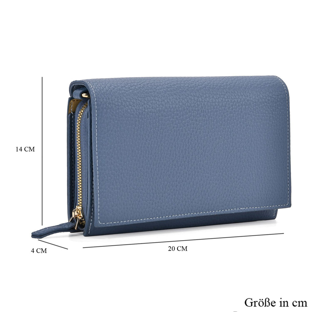 Crossbody-Tasche mit Überschlag und modischem Gliederriemen, Leder, RFID-Schutz, ca. 20x4x14 cm

, Blau