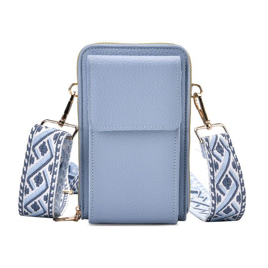 Crossbody-Handytasche mit RFID-Schutz, Kartenfächern und gemustertem Trageriemen, ca. 19x6x11 cm, Grün
