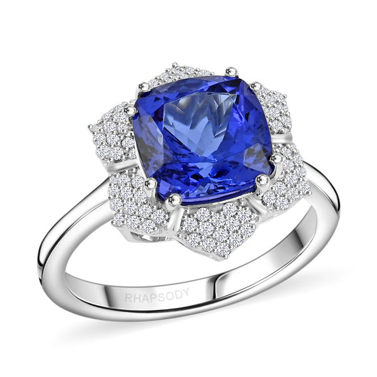 AAAA Tansanit, Weißer Diamant AGI zertifiziert Ring 950 Platin (Größe 16.50) (10-15 Werktage Lieferzeit) ca. 4.25 ct