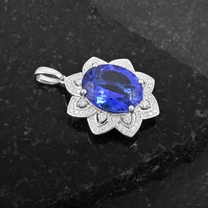 AAAA Tansanit, Weißer Diamant AGI zertifiziert Anhänger 950 Platin ca. 6.15 ct