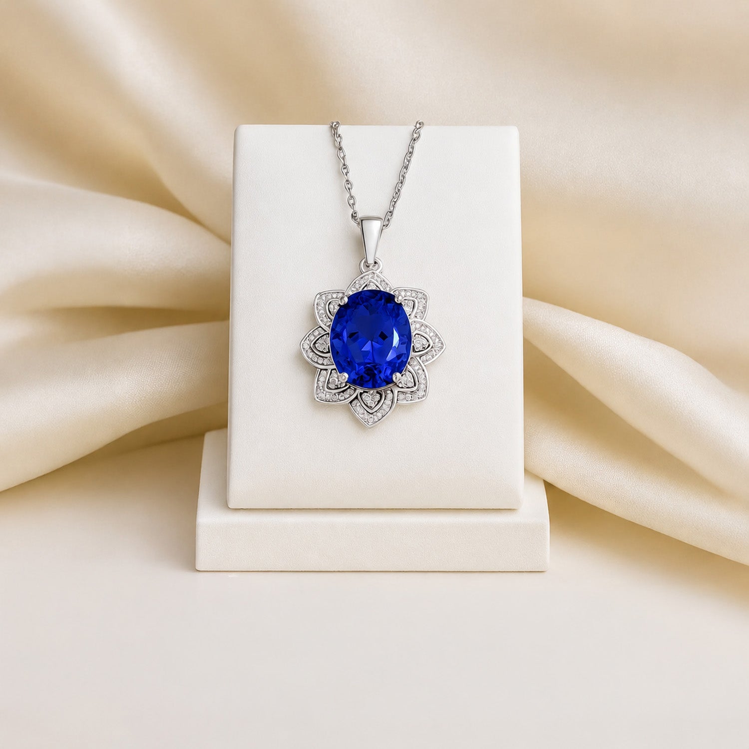 AAAA Tansanit, Weißer Diamant AGI zertifiziert Anhänger 950 Platin ca. 6.15 ct
