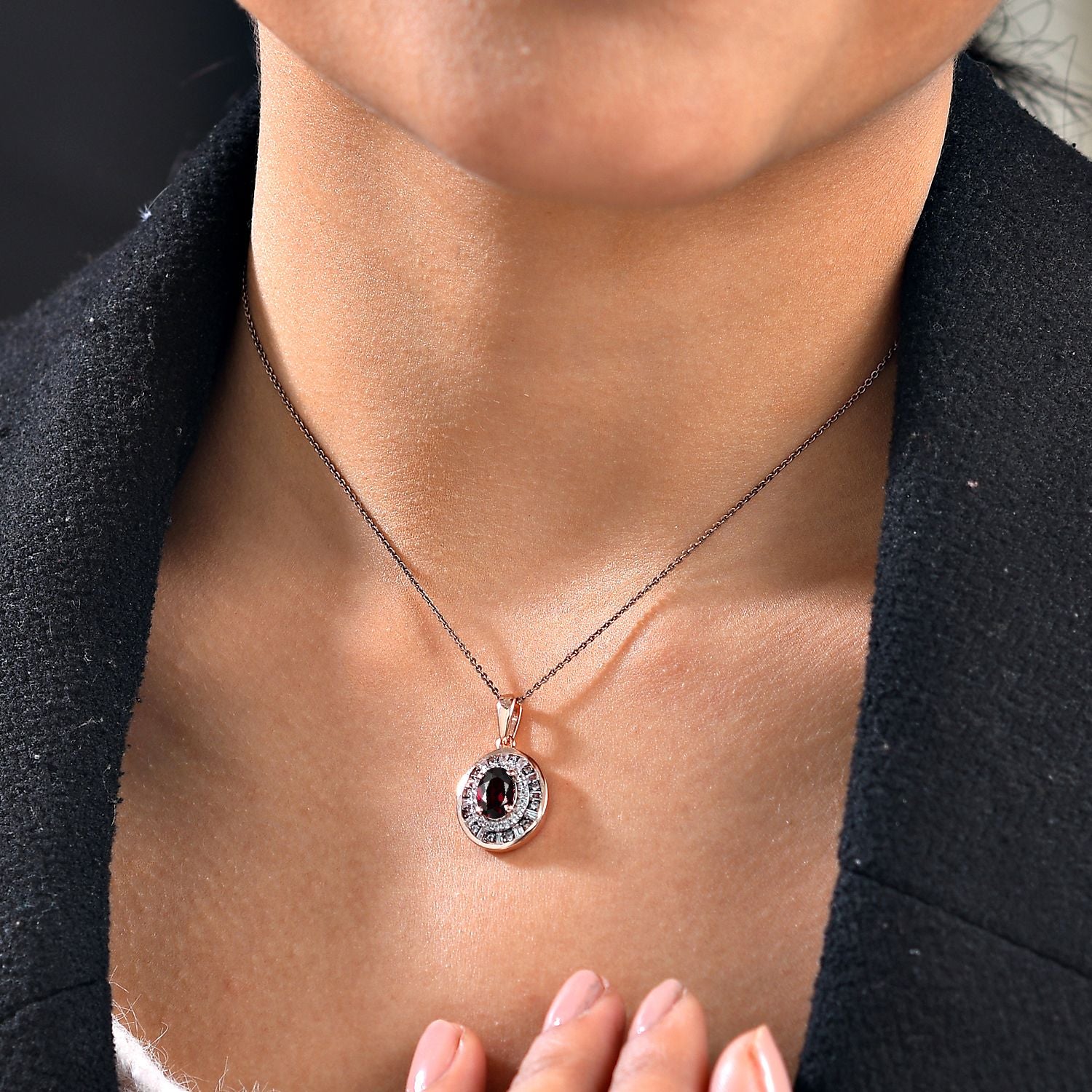 Natürlicher Rhodolith Granat, Weißer und Champagner Zirkon Anhänger 925 Silber 750 Roségold Vermeil ca. 2.28 ct