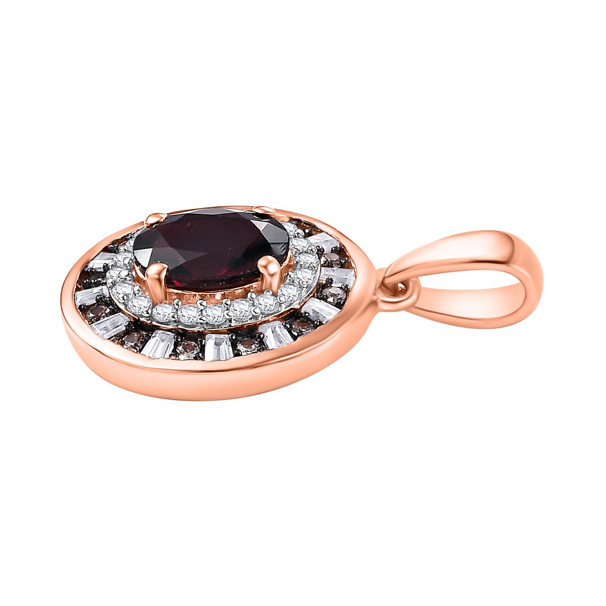 Natürlicher Rhodolith Granat, Weißer und Champagner Zirkon Anhänger 925 Silber 750 Roségold Vermeil ca. 2.28 ct