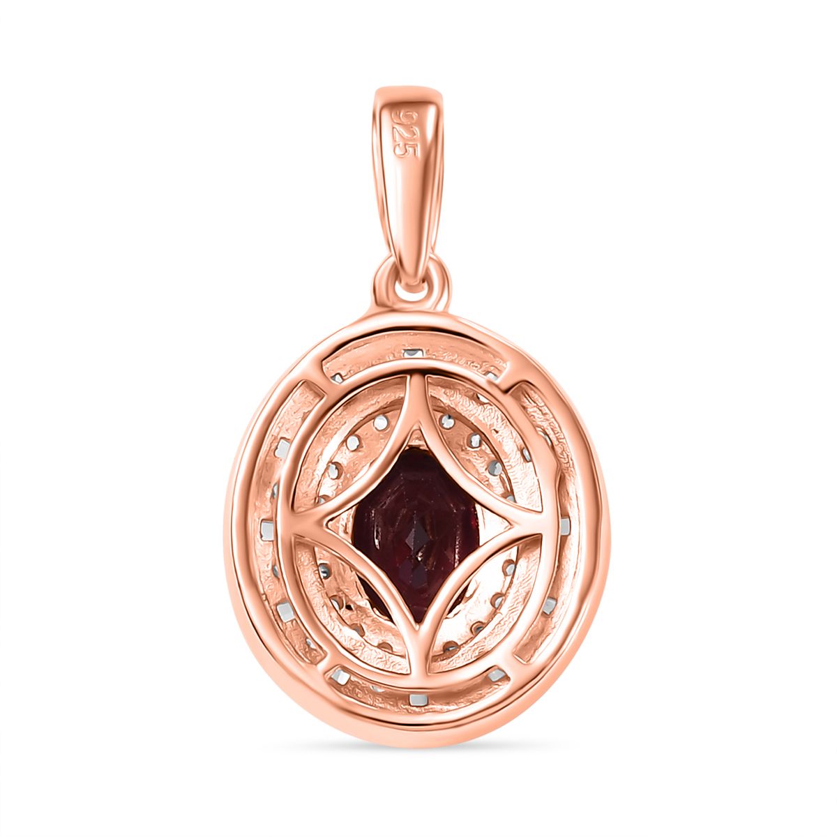 Natürlicher Rhodolith Granat, Weißer und Champagner Zirkon Anhänger 925 Silber 750 Roségold Vermeil ca. 2.28 ct