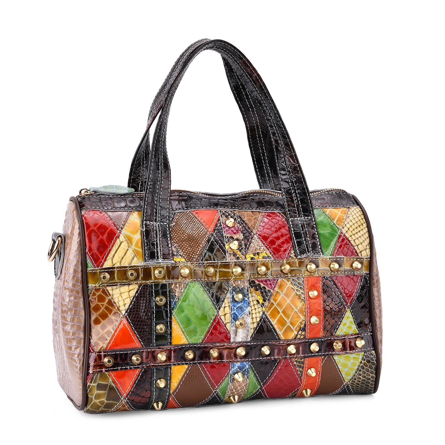 Chaos by Elsie, Crossbody-Tasche aus echtem Leder, Multicolor, mit RFID-Schutz und Mini-Taschenlampe, ca. 31,5 x 17,5 x 19,5 cm