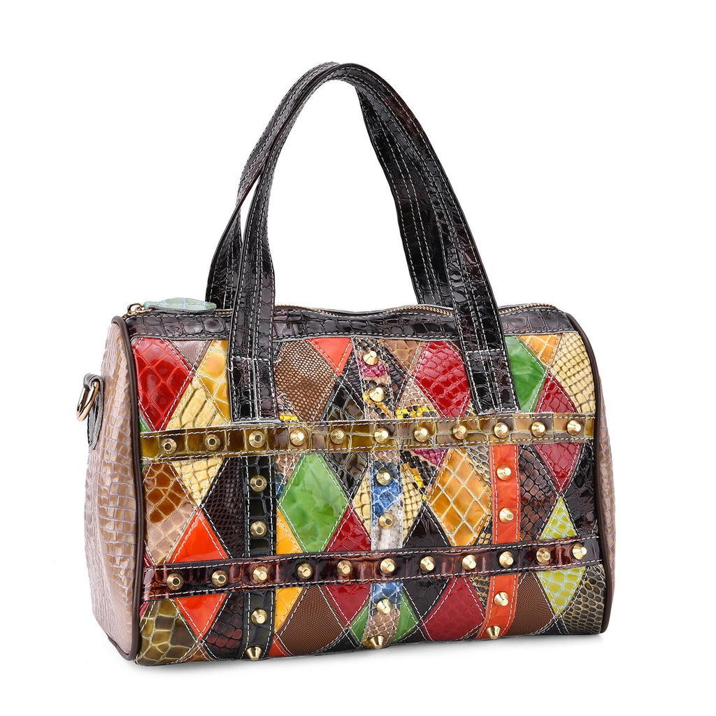 Chaos by Elsie, Crossbody-Tasche aus echtem Leder, Multicolor, mit RFID-Schutz und Mini-Taschenlampe, ca. 31,5 x 17,5 x 19,5 cm