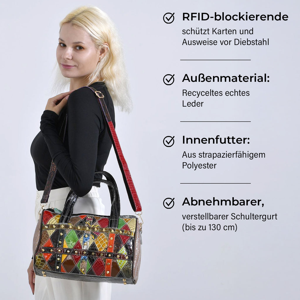 Chaos by Elsie, Crossbody-Tasche aus echtem Leder, Multicolor mit Krokoprägung, RFID-Schutz und Mini-Taschenlampe, ca. 31,5 x 17,5 x 19,5 cm