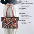 Chaos by Elsie, Multifunktionale Crossbody- und Schultertasche aus echtem Leder, Multicolor mit gewebtem Muster, RFID-Schutz und Mini-Taschenlampe, ca. 35 x 14 x 27 cm