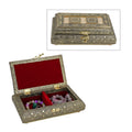 Handgefertigte Schmuckbox, Teakholz, oxidiertes Aluminium, antiker Look, 19,7x12x7,3 cm, Goldenfarben