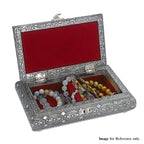 Handgefertigte Schmuckbox, Teakholz, oxidiertes Aluminium, antiker Look, 19,7x12x7,3 cm, roségoldfarben