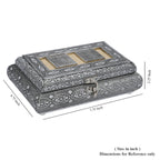 Handgefertigte Schmuckbox, Teakholz, oxidiertes Aluminium, antiker Look, 19,7x12x7,3 cm, roségoldfarben