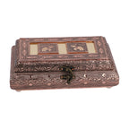 Handgefertigte Schmuckbox, Teakholz, oxidiertes Aluminium, antiker Look, 19,7x12x7,3 cm, roségoldfarben
