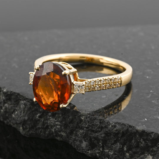 LUXORO zertifizierter und geprüfter AAA Honig Granat und GH-I2 Diamant Ring in 417 Gold - 3,60 ct.
