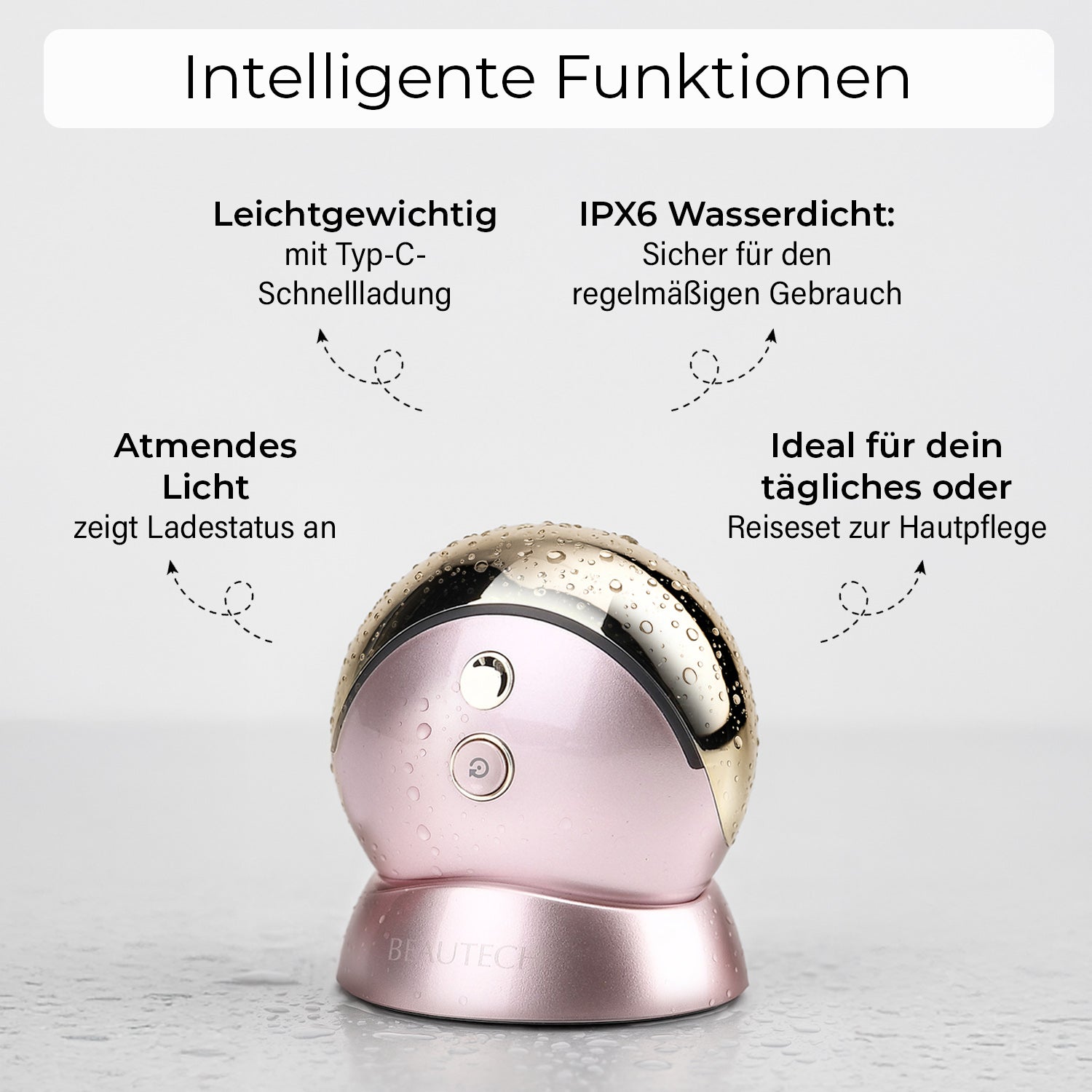 BEAUTECH - RF EMS Beauty-Gerät, 3 Modi, 3 Intensitätsstufen, Vibration, Aluminiumlegierung, mit Ladebasis, 80x77x36?mm, Silber