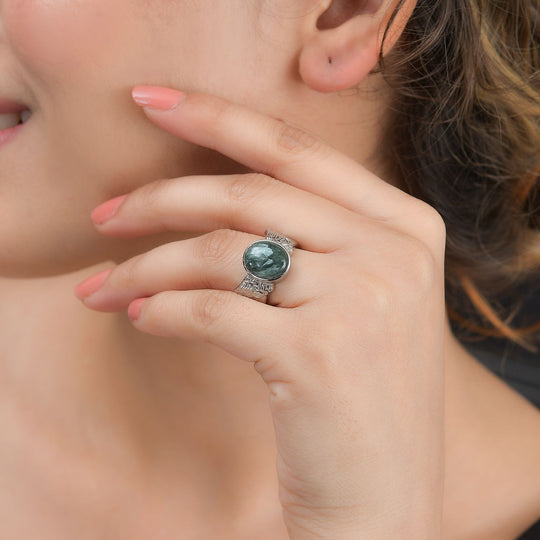 Sibirischer Seraphinite Ring Edelstahl ca. 4,76 ct