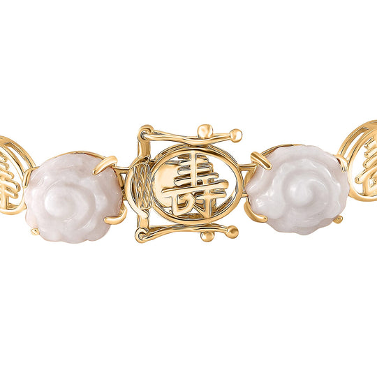 EXTREM SELTEN TYPE A Natürliche Weiße Jade Armband ca. 16.5 cm 925 Silber 750 Gelbgold Vermeil ca. 31.38 ct
