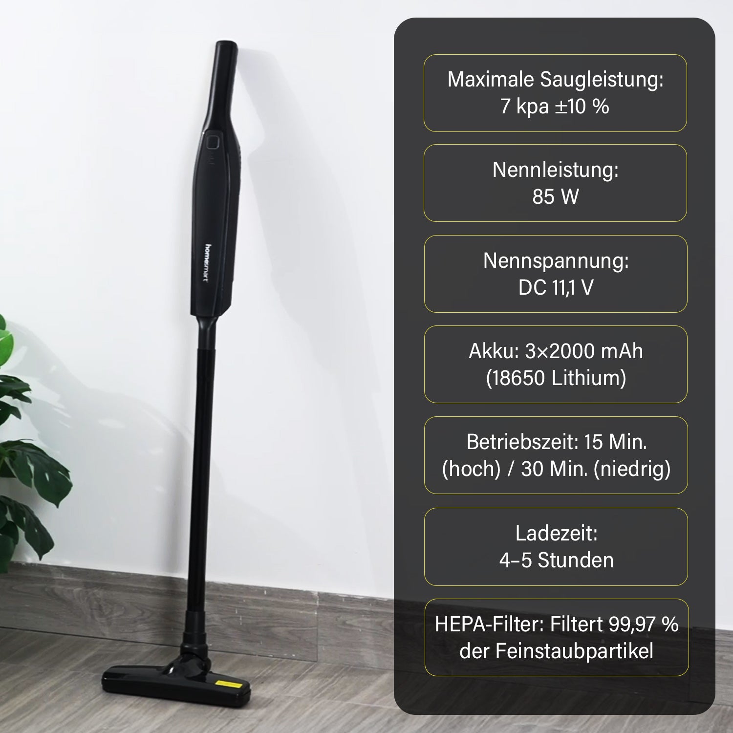 2-in-1 Stabstaubsauger, Kabellos, Handstaubsauger-Funktion, ABS, 45.2x7.5x7.7, Schwarz