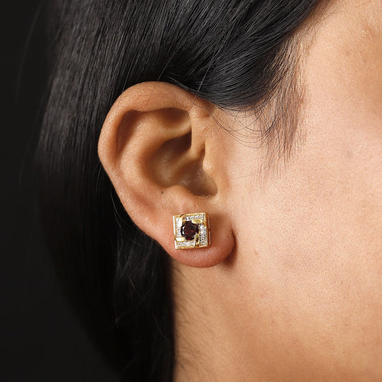 AA Rhodolith Granat, Weiße Zirkon Ohrringe, 925 Silber 750 Gelbgold Vermeil ca. 1.75 ct