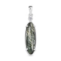Sibirischer Seraphinite, Weißer Zirkon Anhänger 925 Silber platiniert ca. 4.68 ct